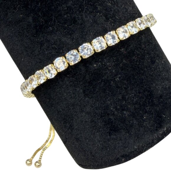 Slider Tennis Bracelet 14K Gold Overlay Adjustable Made with Swarovski Crystals - Picture 16 of 16